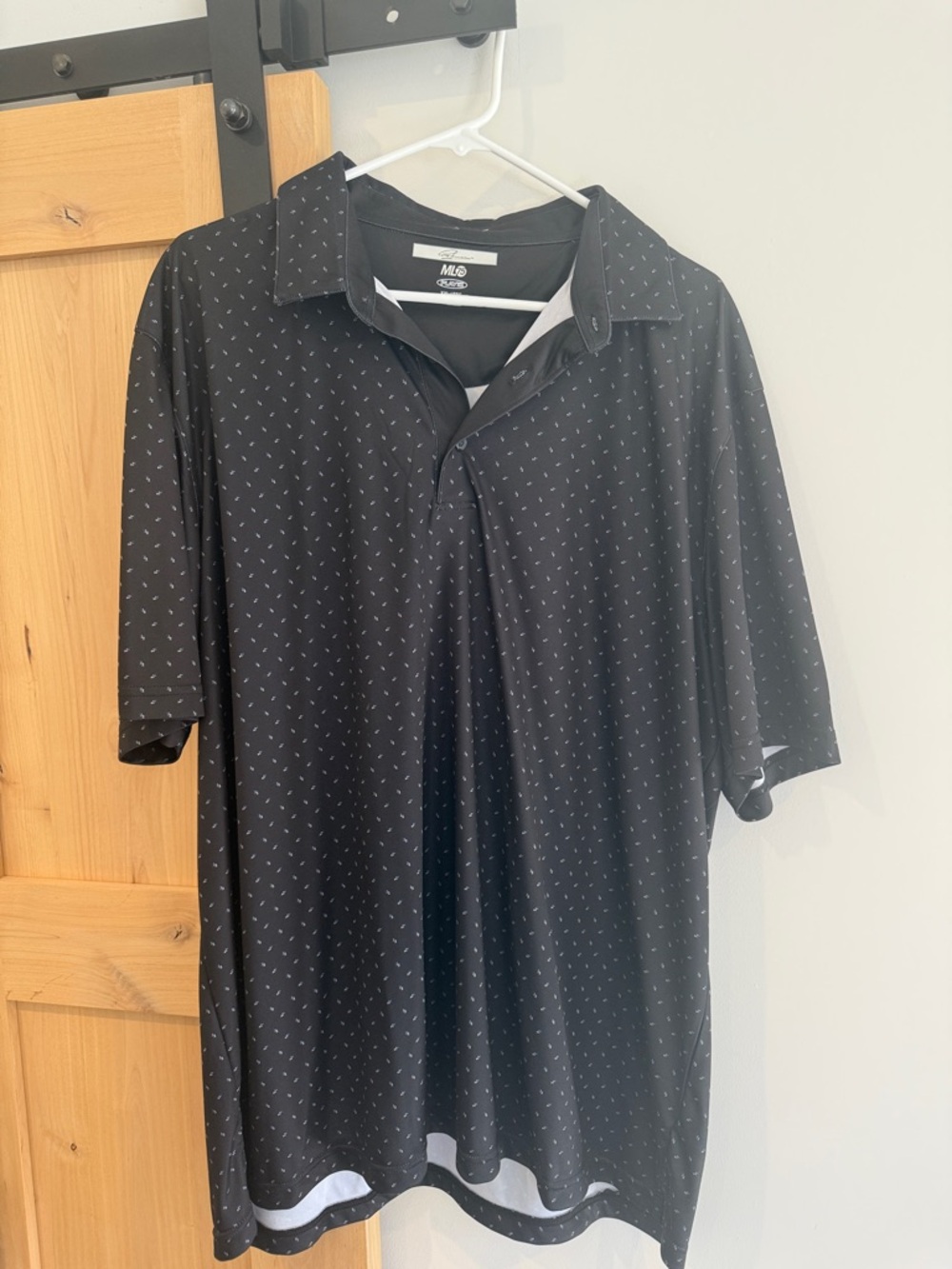 Greg Norman Collection Black Polo with Micro Dot Pattern
